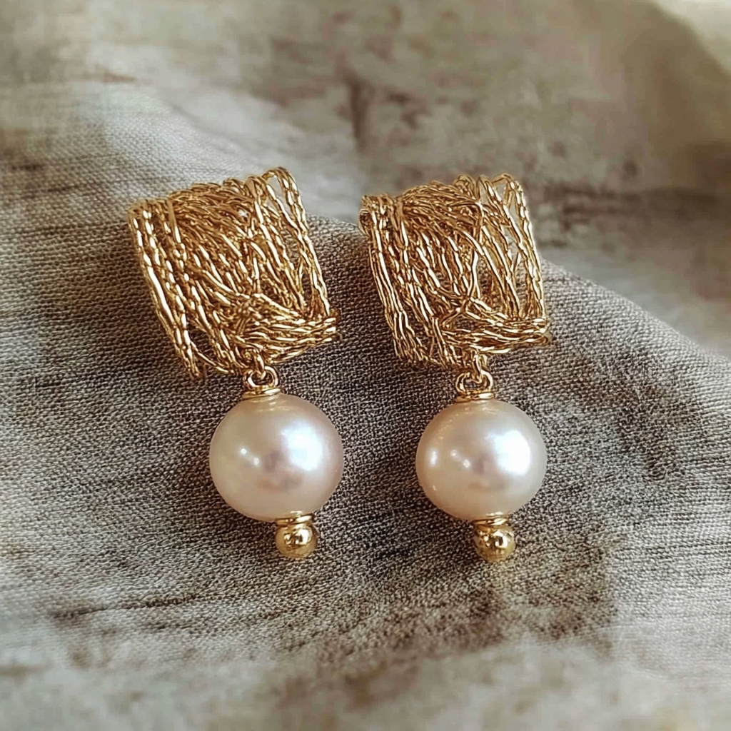 Vintage Golden Threads &amp; Pearls Earrings