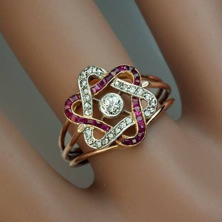 Vintage Garnet &amp; White Crystal Ring