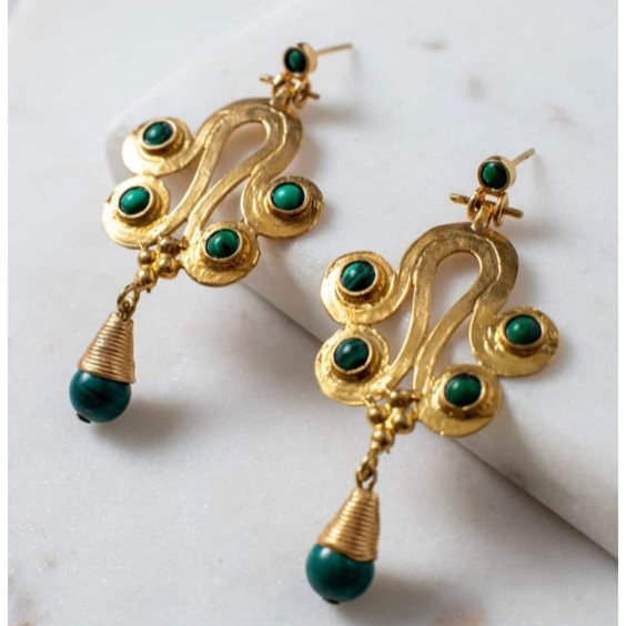 Vintage Green &amp; Gold Dangling Earrings