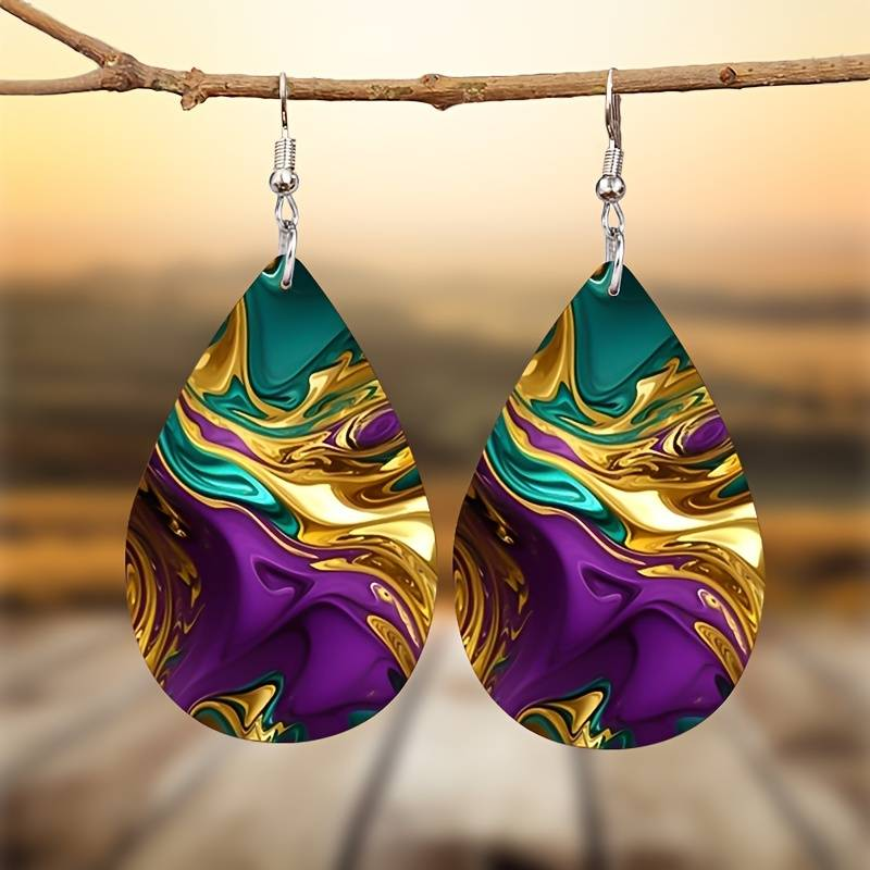 Vintage Purple Gold &amp; Green Drop Earrings