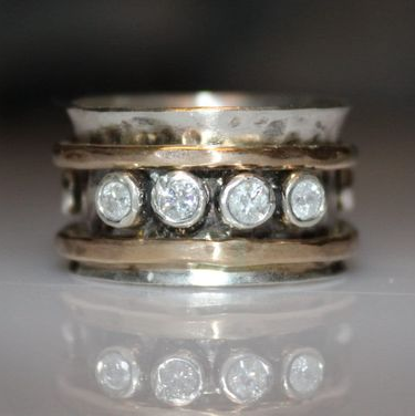 Vintage Inlaid Rounded Crystals Gold &amp; Silver Ring