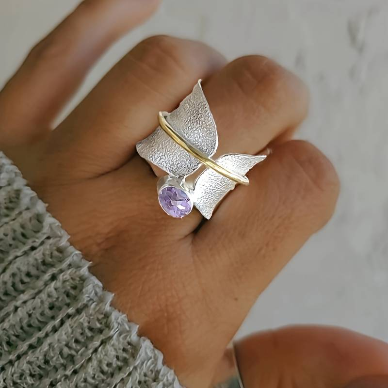 Vintage Silver &amp; Purple Zirconia Ring