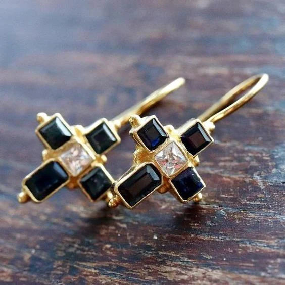 Vintage Black &amp; Zirconia Golden Earrings