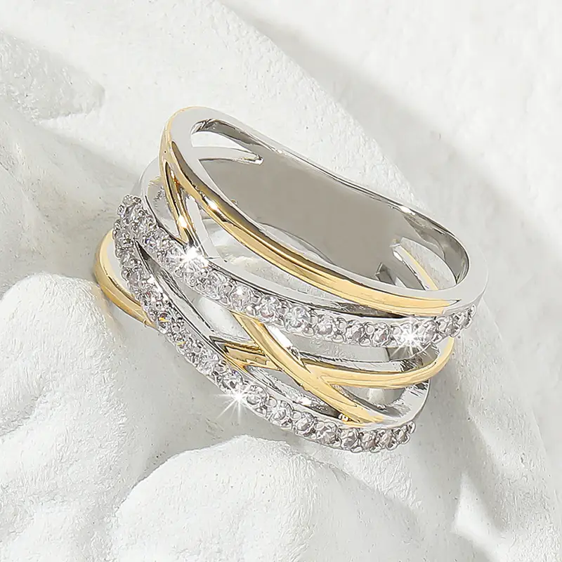 Layered Bright Zirconia Gold &amp; Silver Ring