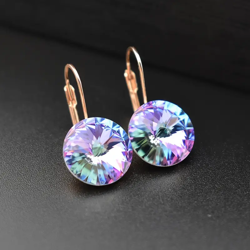Rounded Violet &amp; Green Zirconia Earrings