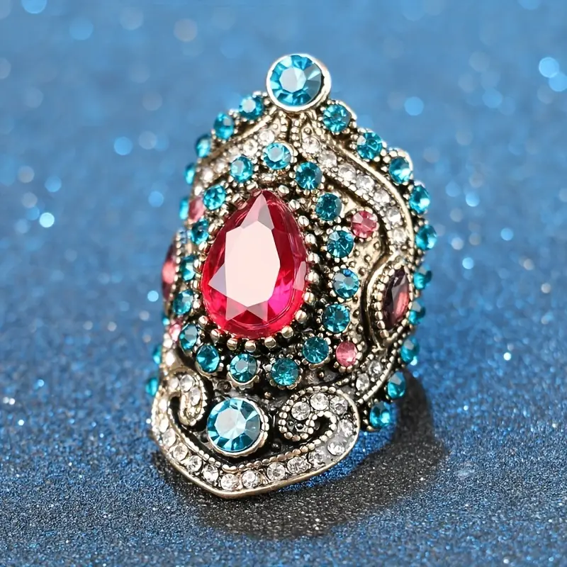 Vintage Crystal Blue &amp; Red Ring