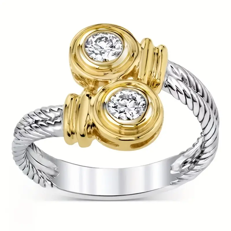 Open Zirconia Gold &amp; Silver Ring