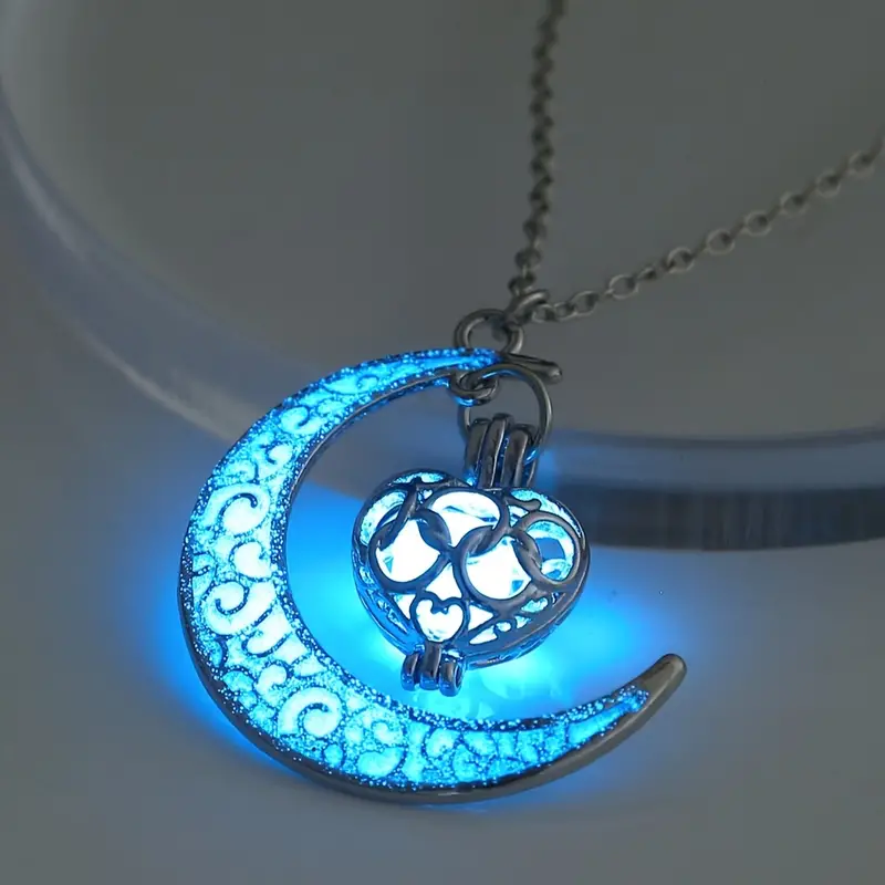 Luminous Moon &amp; Heart Necklace