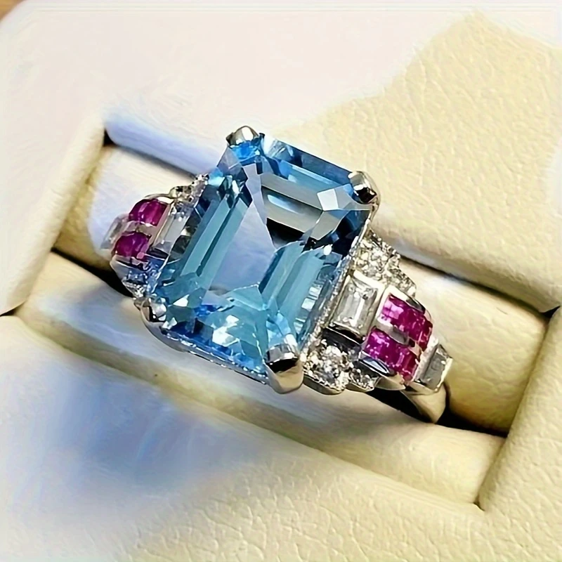 Blue &amp; Garnet Crystal Bright Ring