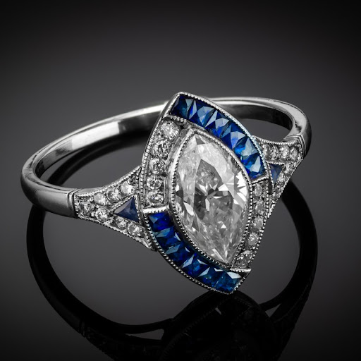 White &amp; Blue Glass Silvered Ring