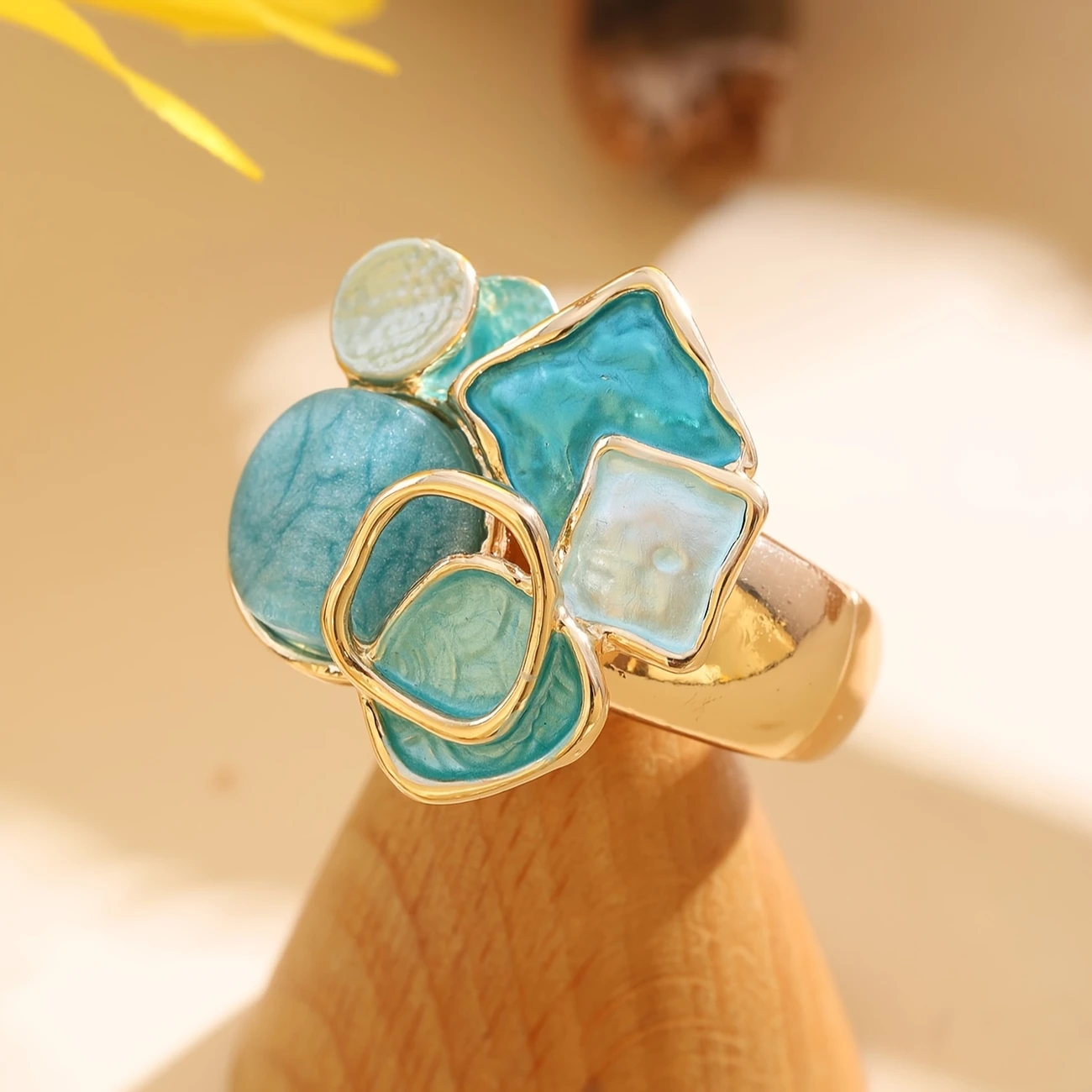 Blue &amp; White Enamel Gold Ring