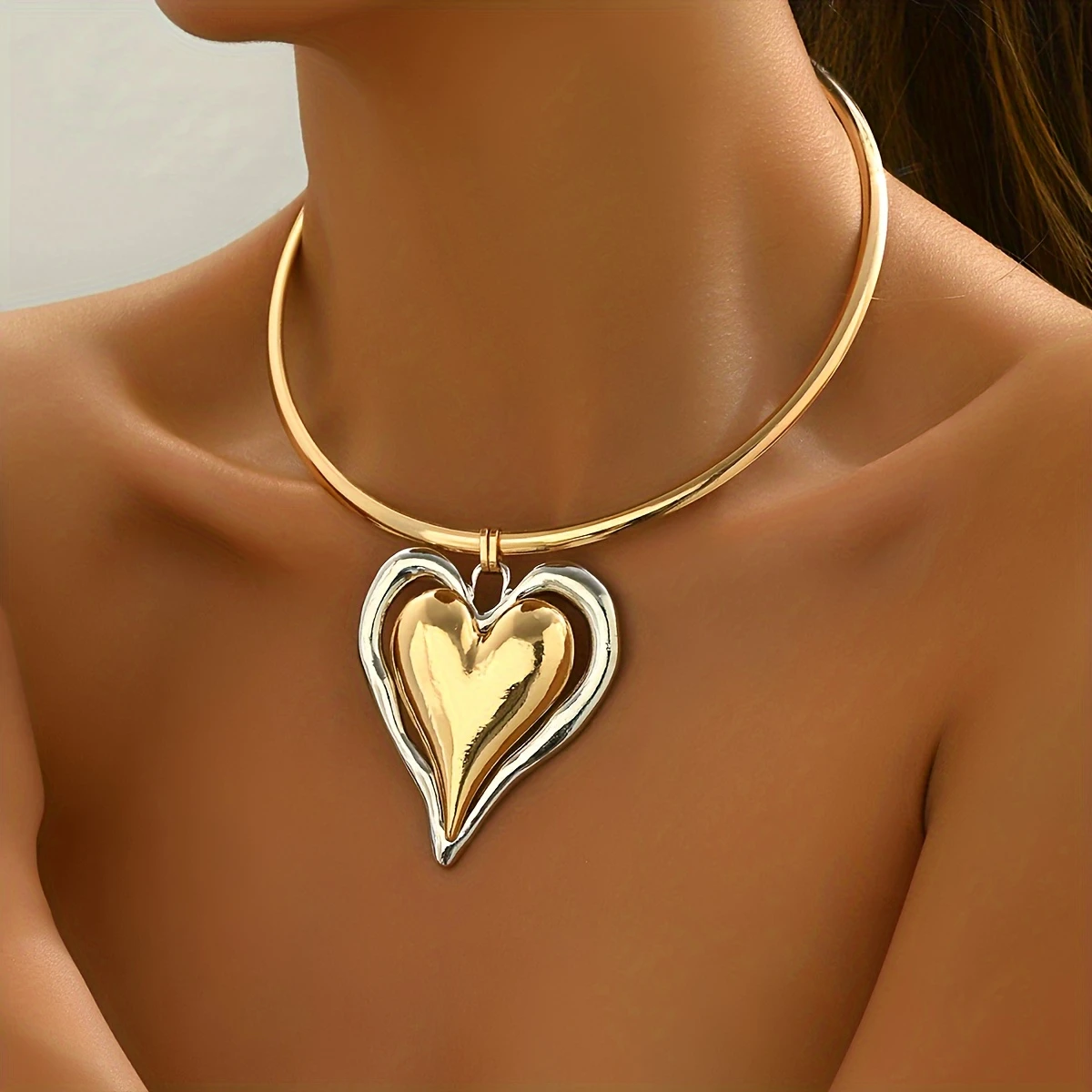 Gold &amp; Silver Heart Pendant Necklace
