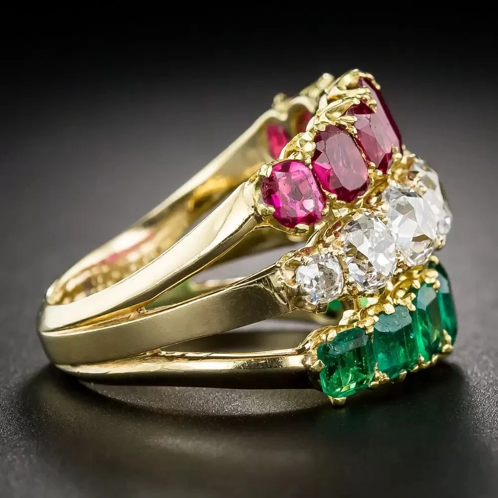 Green &amp; Red White Zirconia Ring