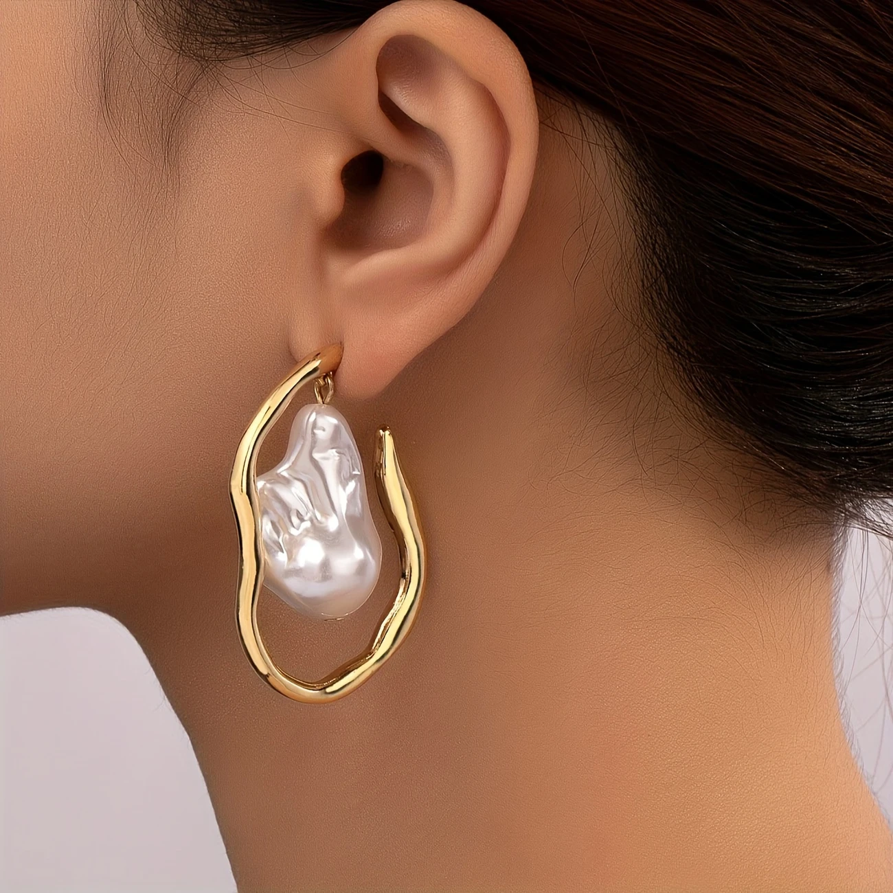 Irregular Gold &amp; Pearl Earrings
