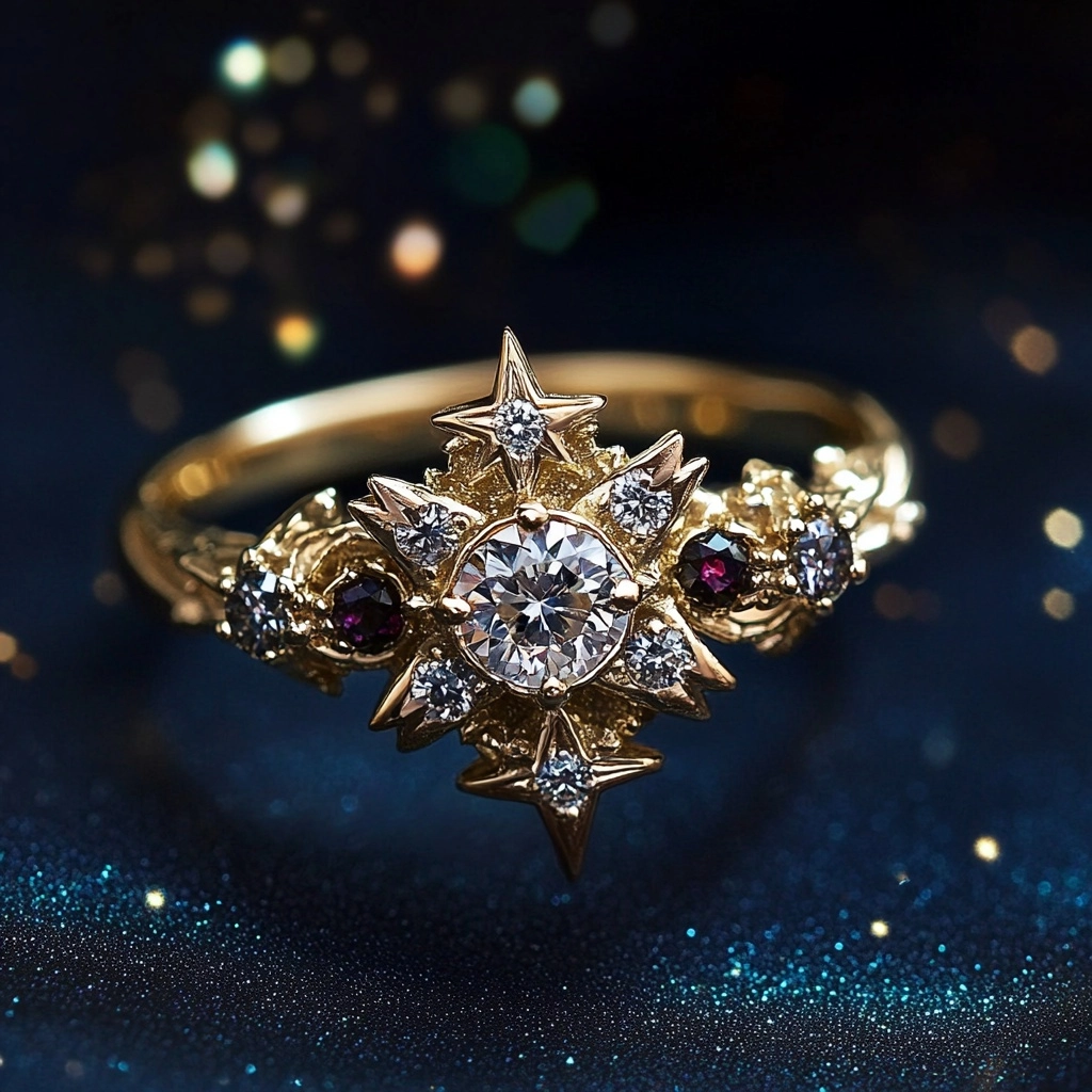 White &amp; Red Crystal Starlight Gold Ring