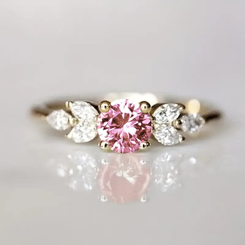 White &amp; Pink Zirconia Gold Ring