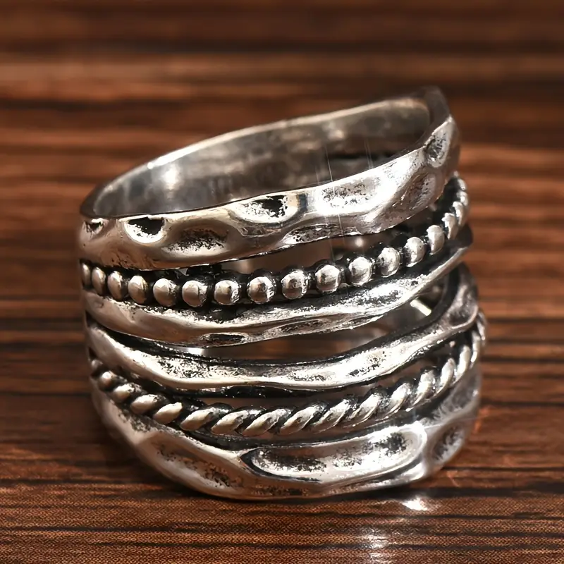 Layered Silvered Beads &amp; Braided Ring