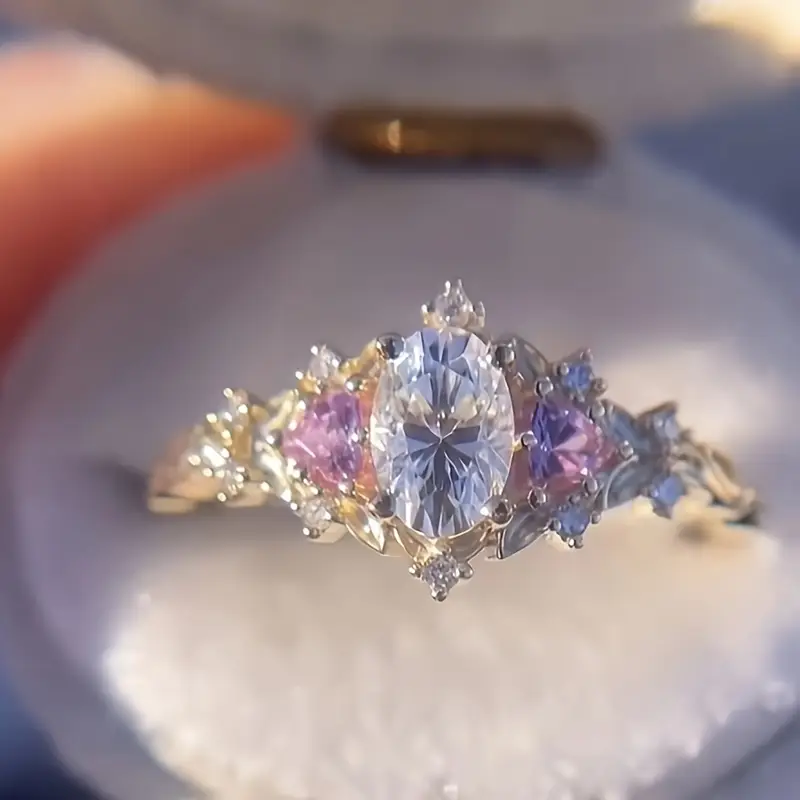 Elegant White &amp; Pink Exotic Gold Ring