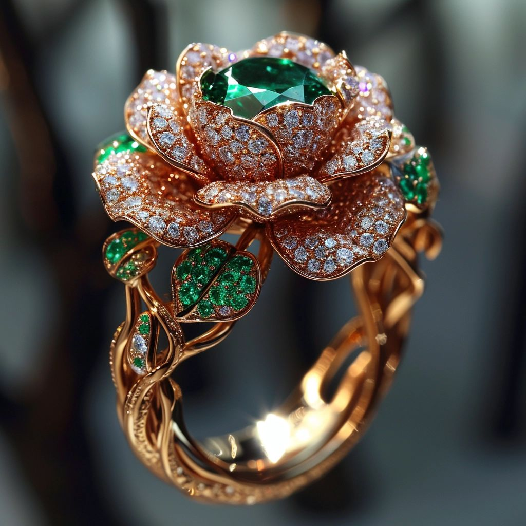 Exotic Green &amp; White Blossom Ring