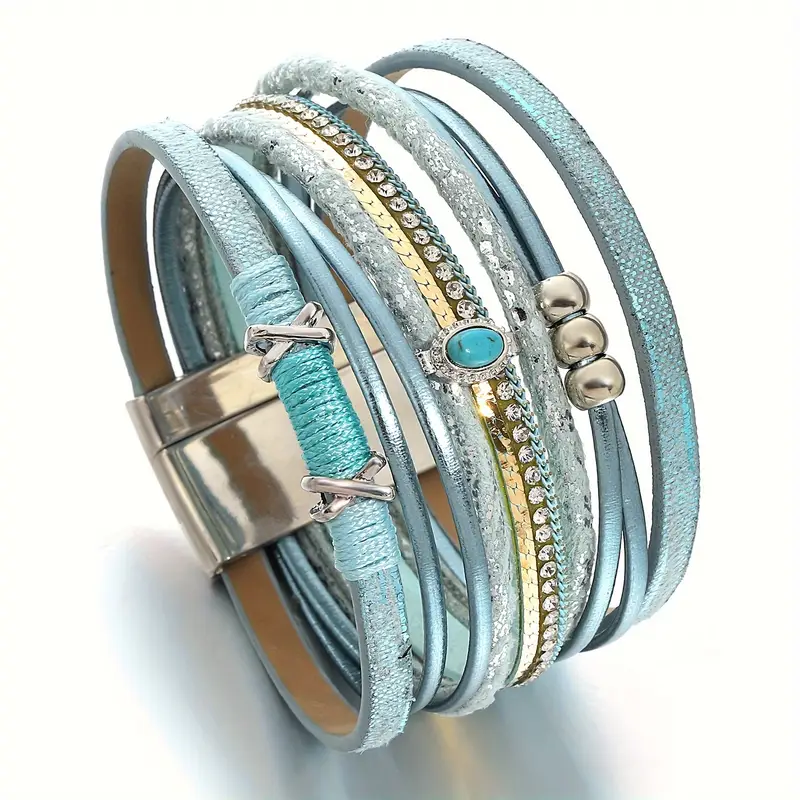 Blue Leather Bracelet Set