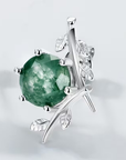 Moss Agate Silver Leaf Stud Earrings