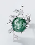 Moss Agate Silver Leaf Stud Earrings