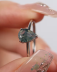 Moss Agate Stone Drop Silver Ring