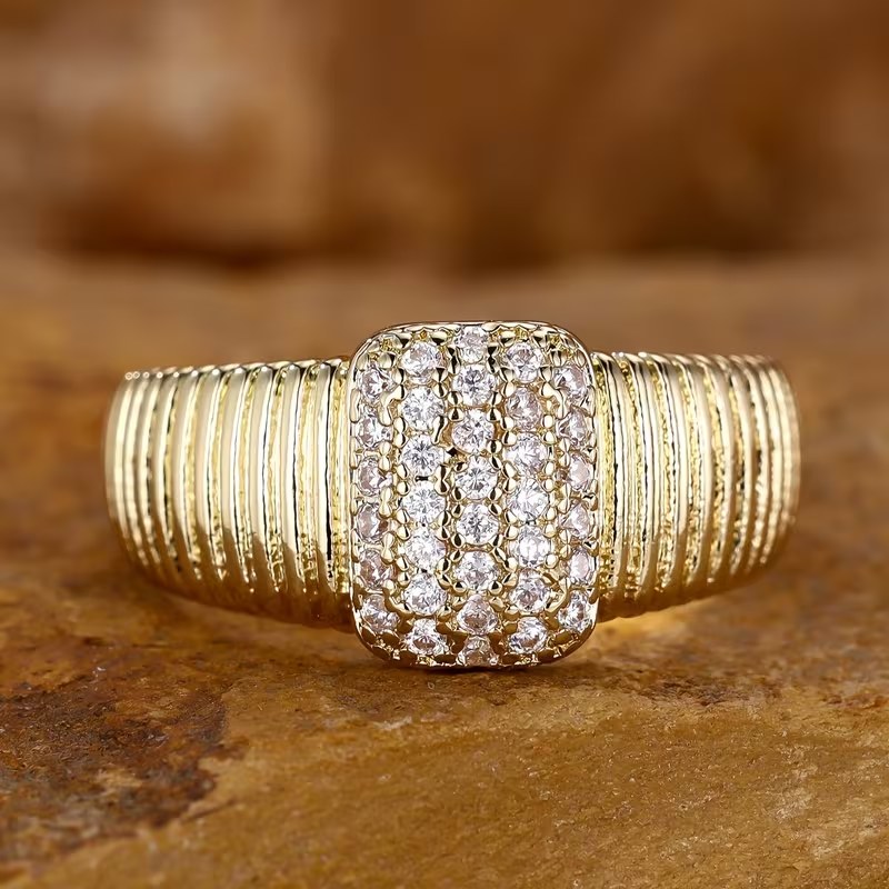 Luxury Wide Zirconia Gold Ring