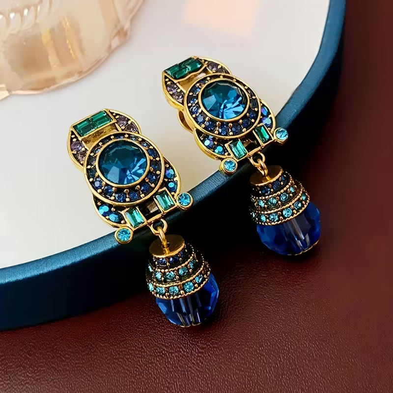 Dangle Retro Blue Crystal Earrings