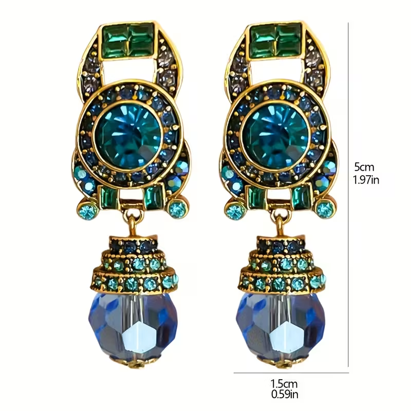 Dangle Retro Blue Crystal Earrings