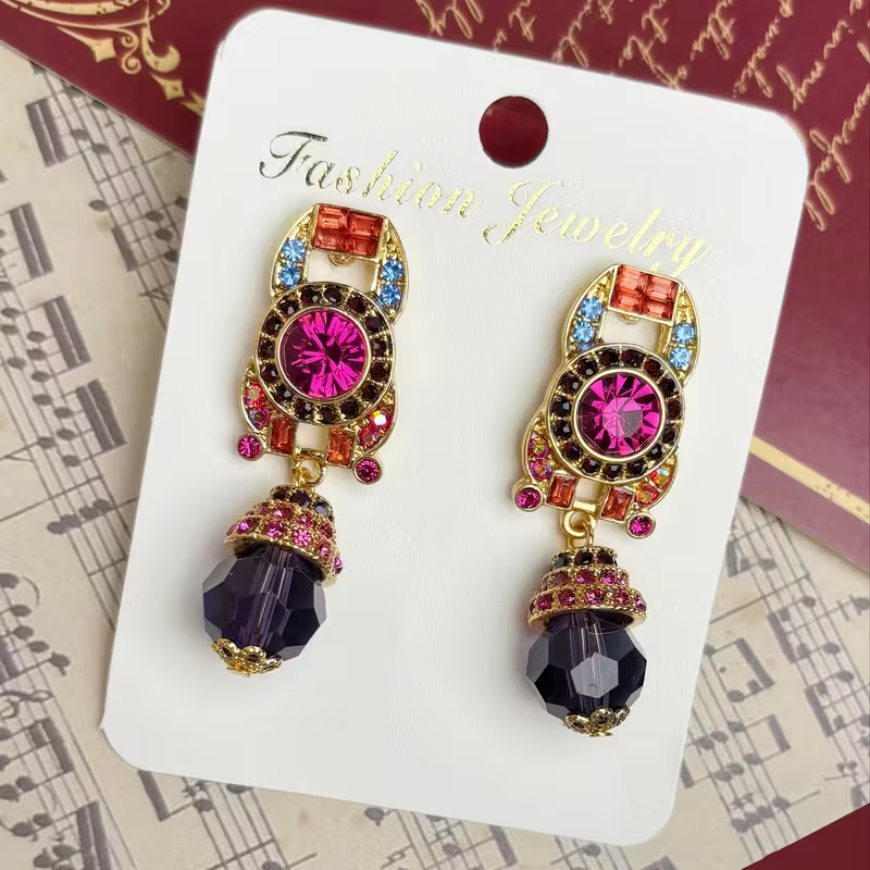 Dangle Retro Blue Crystal Earrings
