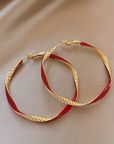 Red Zirconia Gold Hoop Earrings