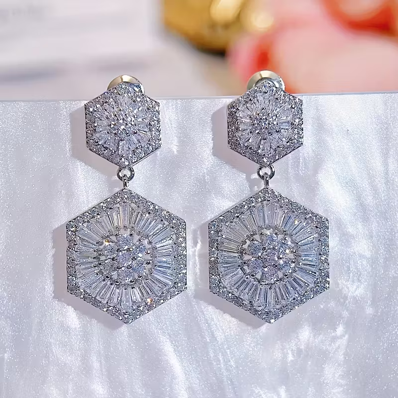 Hexagonal Drop Crystal Earrings
