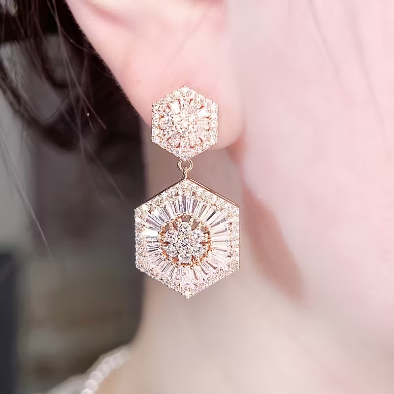 Hexagonal Drop Crystal Earrings