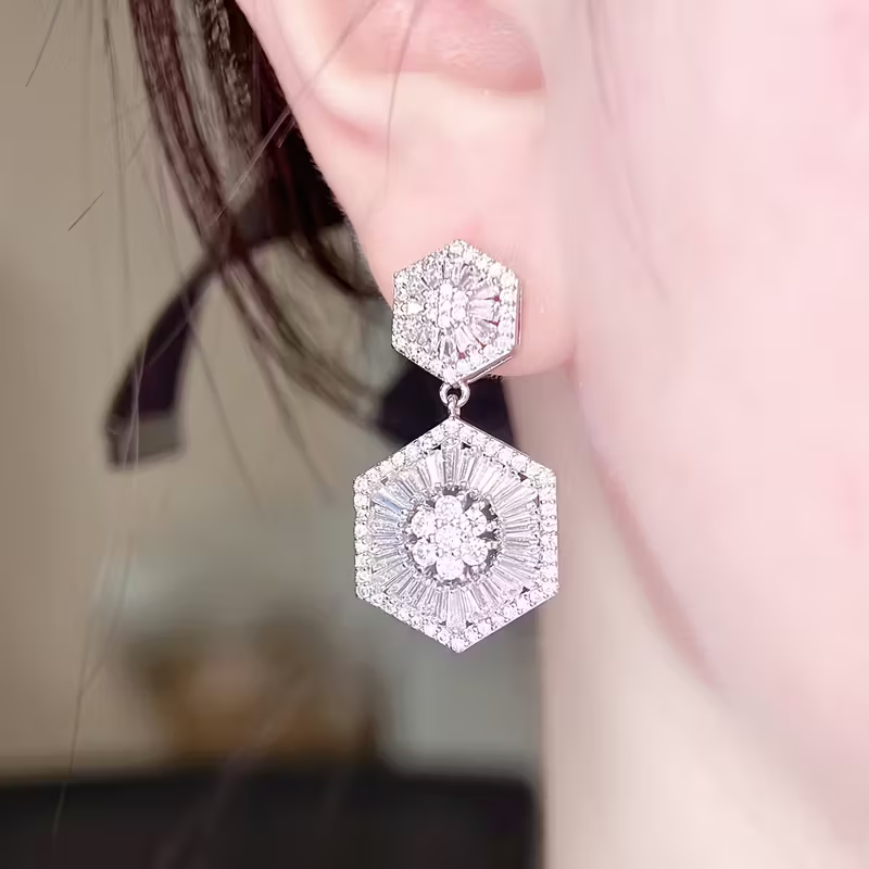 Hexagonal Drop Crystal Earrings