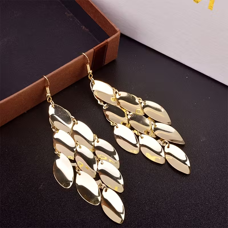 Vintage Boho Golden Leaf Dangle Earrings