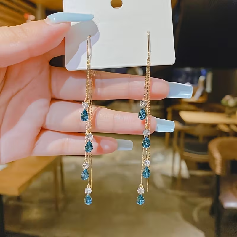 Elegant Droplet Rhinestone Tassel Earrings