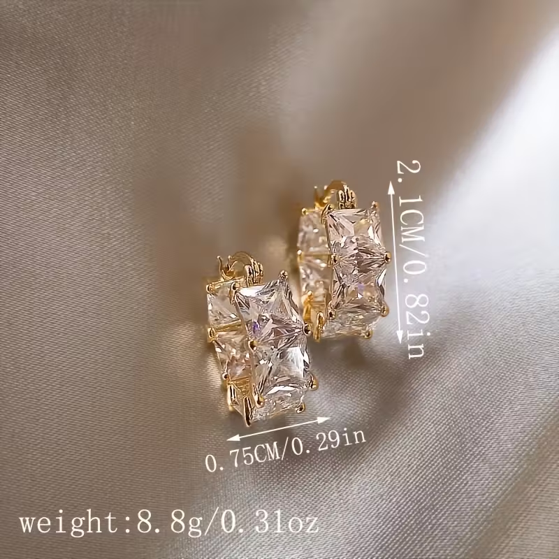 Inlaid Cubic Glass Gold Earrings