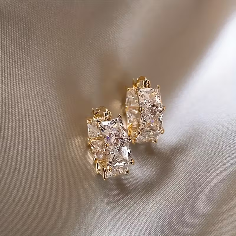 Inlaid Cubic Glass Gold Earrings
