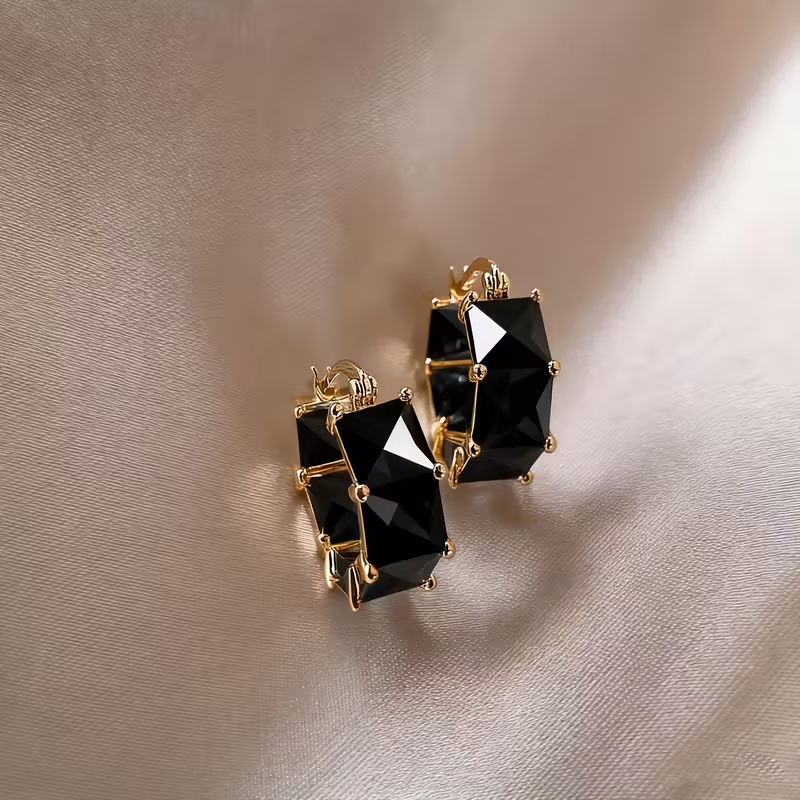 Inlaid Cubic Glass Gold Earrings