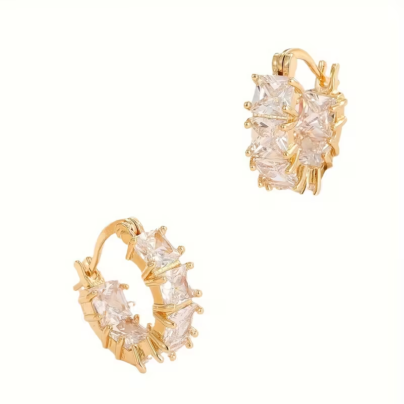 Inlaid Cubic Glass Gold Earrings