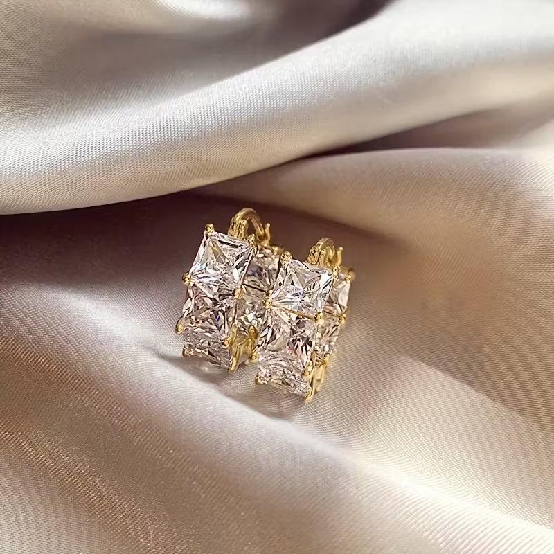 Inlaid Cubic Glass Gold Earrings