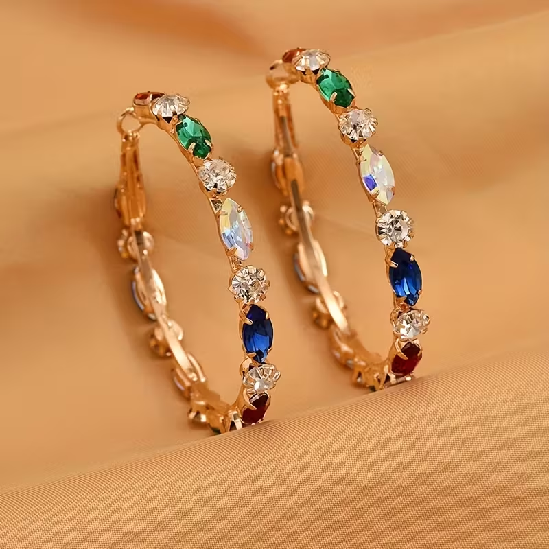 Colorful Zirconia Hoop Gold Earrings