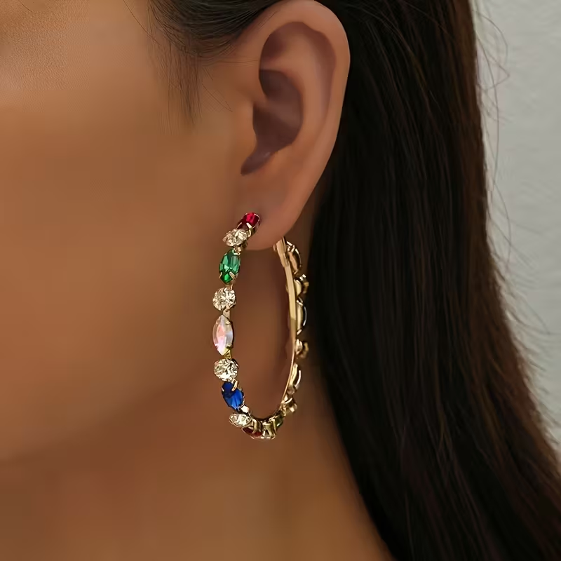 Colorful Zirconia Hoop Gold Earrings