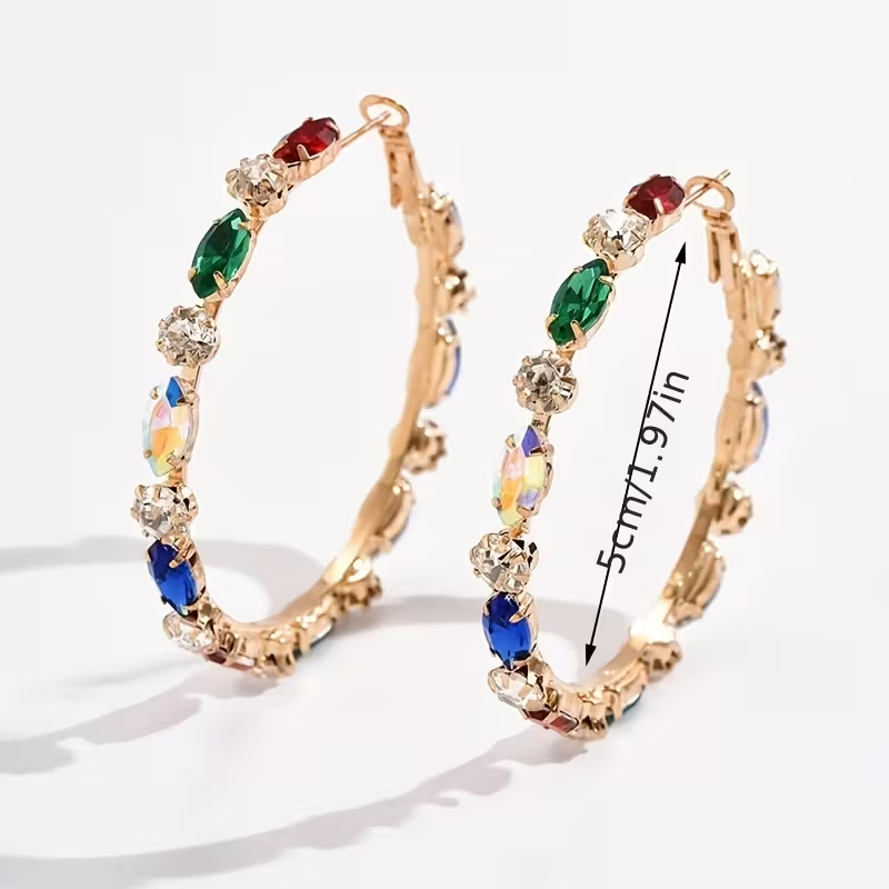 Colorful Zirconia Hoop Gold Earrings