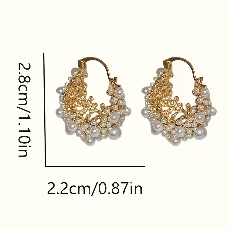 Pearl Basket Gold Earrings