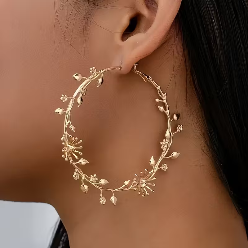 Elegant Boho Floral Hoop Earrings