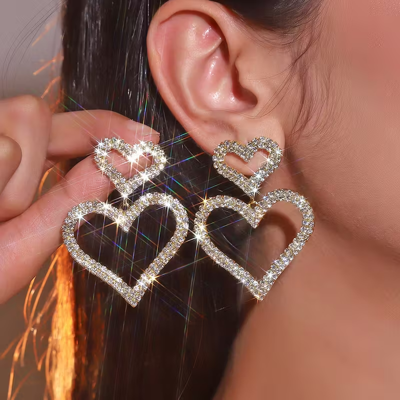 Elegant Double Crystal Heart Earrings