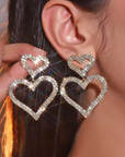 Elegant Double Crystal Heart Earrings