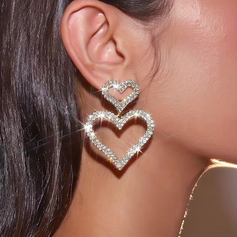 Elegant Double Crystal Heart Earrings